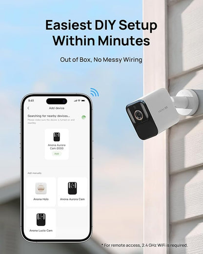 Anona Aurora 4K Solar Security Cameras Wireless Outdoor, Forever Power with Solar Panel, 8MP Color Night Vision, 24/7 AOV Recording, No Monthly Fees, AI Detection, Easy Setup, 2.4 GHz Wi-Fi, IP67
