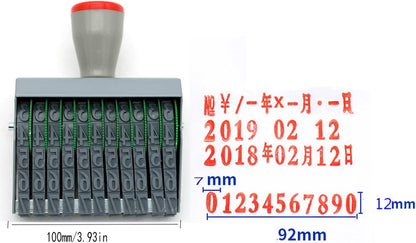 ZENG Adjustable Manual Rolling Stamp with Number 0-9 and Symbols - Metal/Rubber Office Numbering Tool, 92x12mm Imprint, Multicolor- Ink Not Included (Extra Large 11 Digit)