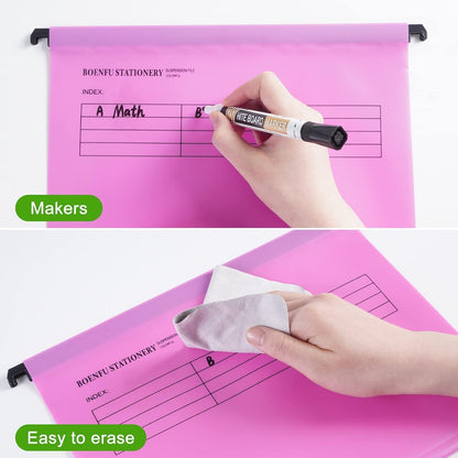 BOENFU 24 Pack Colored Hanging File Folders Letter Size Plastic File Folders with Adjustable Tabs, 2 Markers, Hanging Organizer File Folders for Efficient Filing