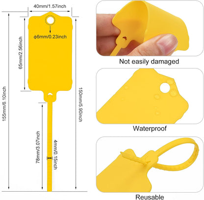 100pcs Blank Plastic Tags for Labeling Reusable Hanging Tags Ties Key Tag Storage Labels Waterproof Plastic Mark Label Writable Hang Sign with One Marker Pen (Yellow)