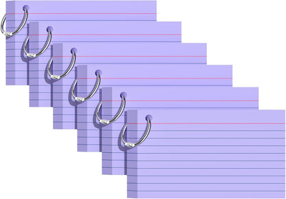 Index Cards 3x5 Inches, 300 PCS, Purple Flash Cards With Ring, Punched Lined Study Card Ruled Flashcards Notecards, Ruled Front And Blank Back, Note Card for School, College And Home