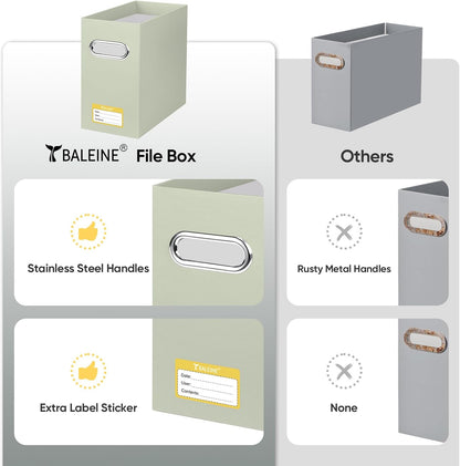 BALEINE File Organizer Box, Cardboard File Folder Organizer with Handle for Letter Size, Portable Collapsible Hanging Filing Box for Home Office Document Storage (2 Pack, Beige)