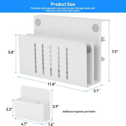 MAXECHO Desk Side Storage, Under Desk Laptop Mount, Table Side Hanging File Organizer, No Drill Clamp On Cable Management Tray, Laptop Holder with Magnetic Pen Holder for Office and Home, Load 22 Lbs