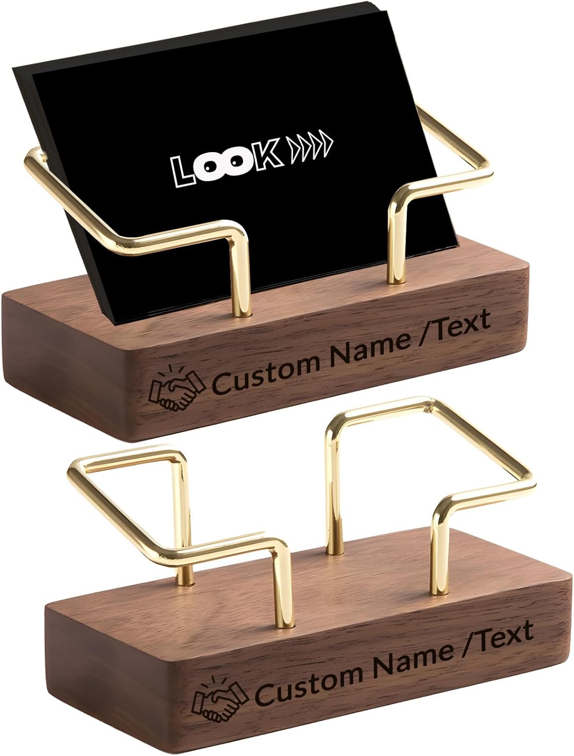HJX 2Pcs Custom Business Card Holder for Desk - Personalized Engraved Name Logo Wooden Business Card Organizer, Customized Business Card Desktop Display Gifts for Men Women (2 packs)