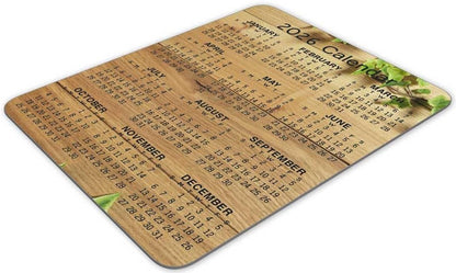 Non-Slip Rubber Mouse Pad， 2026 Calendar Wood Background Calendar Black Mouse Mat Mouse Pad Office Gaming Mousemat 9.5 inch x 7.9 inch