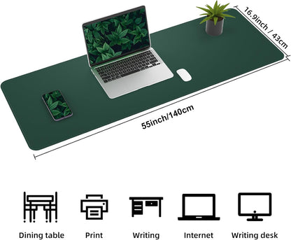 AFIING Leather Desk pad Protector, Large Non-Slip Office Desk Mat with Natural Cork & PU Leather, Waterproof Writing Mouse Pad for Office and Home (55in*17in,Dark Green)