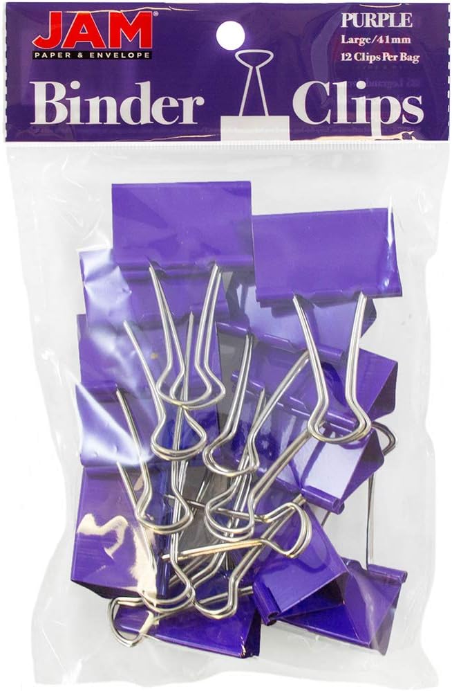 JAM PAPER Colorful Binder Clips - Large - 1 1/2 Inch (41 mm) - Purple Binderclips - 12/Pack