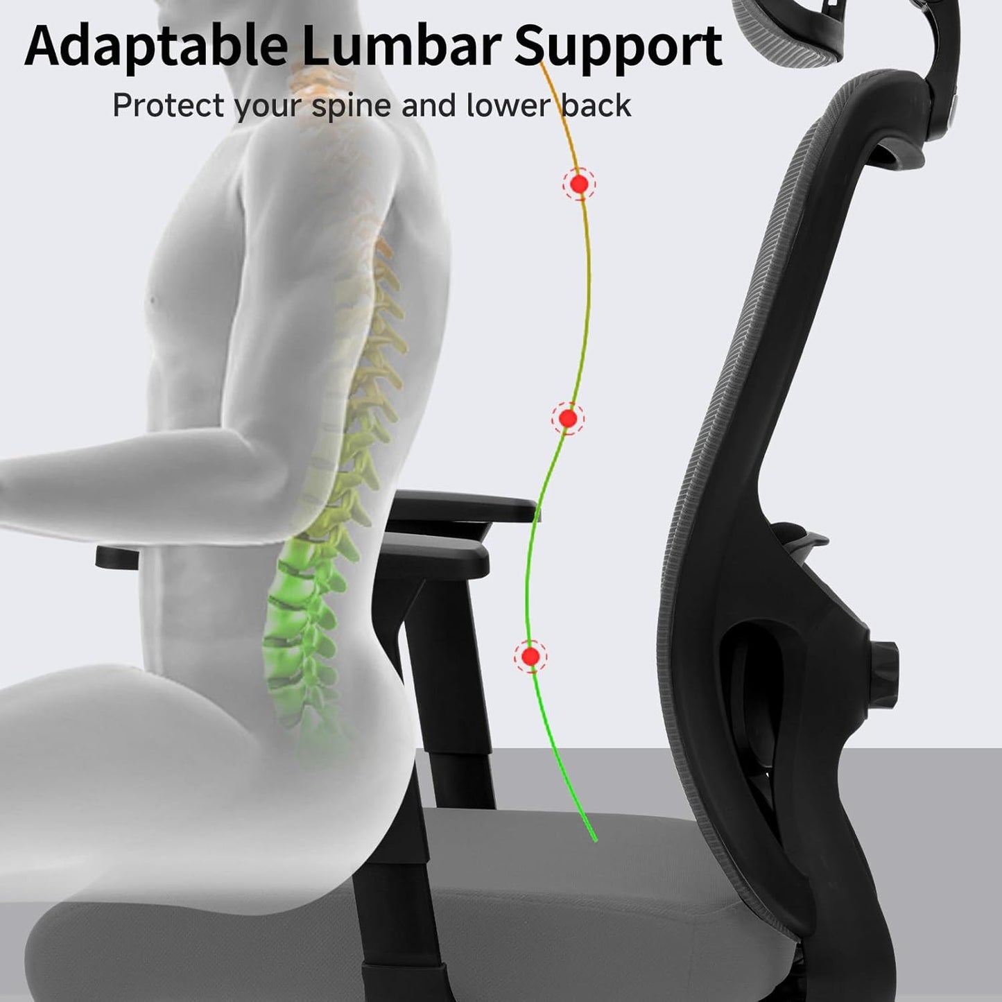 Ergonomic Desk Office Chair, High Back Home Computer Chair with Adjustable Swivel 3D Armrests for Comfort Lumbar Supports Up to 400lbs (Grey)
