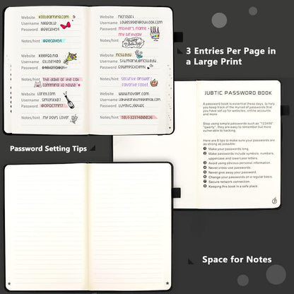 JUBTIC Password Book with Alphabetical Tabs Small Password Keeper with Inner Pocket Record Log in Internet Address Password Notebook Journal Hardcover Password Organizer for Home Office, Black