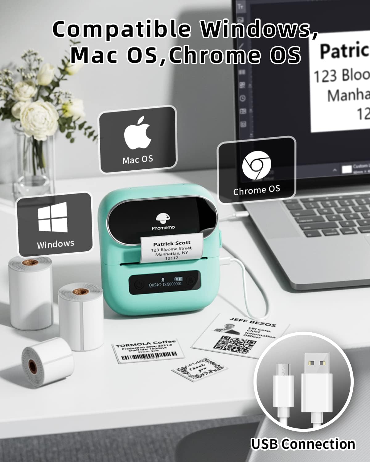 Phomemo M220 Label Maker, 3 Inch Bluetooth Thermal Label Printer for Barcode, Address, Labeling, Mailing, File Folder Label, Label Maker Machine with 3 Rolls of Labels