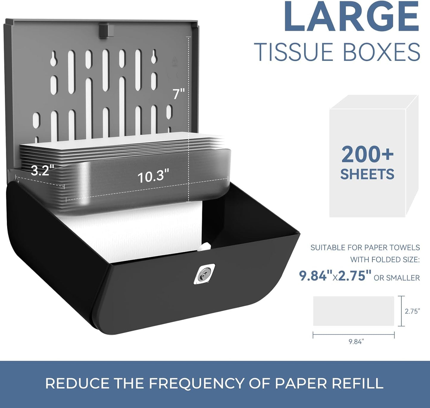 Commercial Paper Towel Dispenser Wall Mount Adhesive Multifold Trifold cFold Folded Paper Hand Towel Dispenser for Bathroom 10.7" L x 3.7" W x 8" H