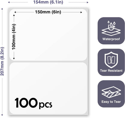 100Pcs Large White Labels for Storage Bins,6x4 Inch Removable Labels,Large Labels for Blank Box,Strong Adhesive Tear Resistant No Residue Blank Labels (White)