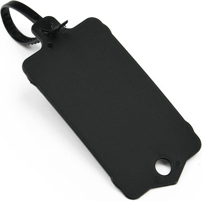 100pcs Blank Plastic Tags for Labeling Reusable Hanging Tags Ties Key Tag Storage Tag Waterproof Plastic Mark Label Writable Hang Sign with One Marker Pen (Black)