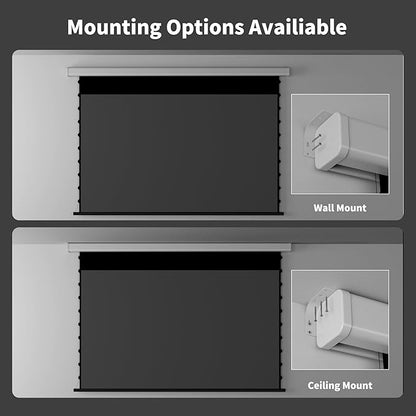 QuadraArc Motorized Drop Down Projector Screen 16:9 Gray Fabric, Wall & Ceiling Mount, Electric Pull Down Screen with Remote Control, Compatible with All Projectors 133"