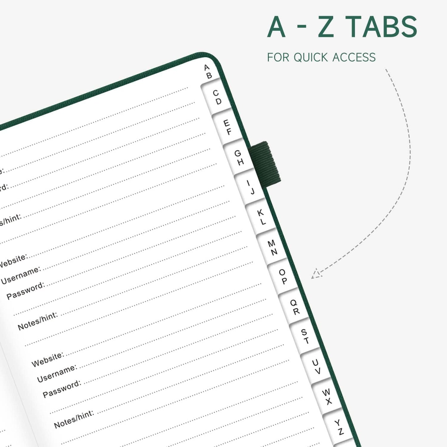 Password Book with Alphabetical Tabs – Hardcover Internet Address & Password Organizer – Password Keeper Notebook for Computer & Website – 5.2 x 7.6" Log-in Password Journal w/ Thick Paper (Earth Green)