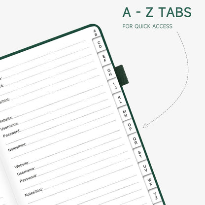 Password Book with Alphabetical Tabs – Hardcover Internet Address & Password Organizer – Password Keeper Notebook for Computer & Website – 5.2 x 7.6" Log-in Password Journal w/ Thick Paper (Earth Green)