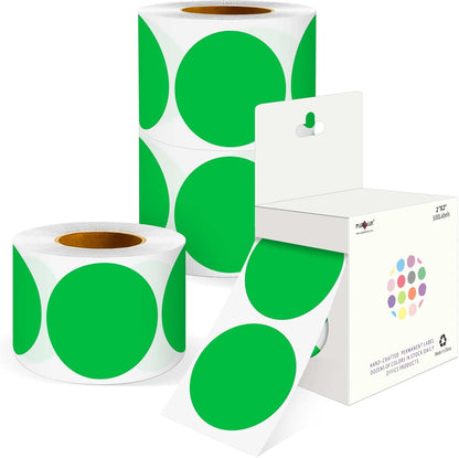 PARLAIM 2 inch Round Color-Code Dot Sticker Labels, 4 Rolls 2000 Adhesive Label Pack in Dispenser Box, Green