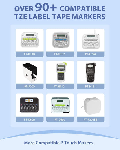 3-Pack TZe-231 Label Tape Compatible for Brother TZe 12mm 0.47 Inch Laminated White TZ-231 TZe231 1/2 Inch for Ptouch PT-D220 PT-D210 PT-H110 D410 D600 Label Maker, Black on White