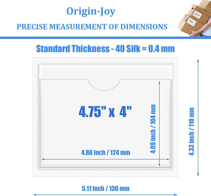 Origin-Joy 60 PCS Self Adhesive Index Card Pockets with Top Open, Clear Plastic Label Holder for Cards of Note, Library and Business, Adhesive Label Pockets & Card Holder (4.75 x 4 inch)
