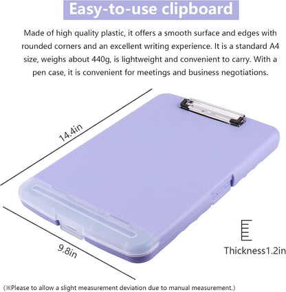 Clipboard with Storage,A4 Nursing Clipboards with Pen Holder,Heavy Duty Storage Clipboard with Low Profile Clip, Clipboards Folder Side-Opening Clip Boards,Smooth Writing Clip Board (Light Purple)