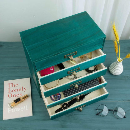 Small Wooden Drawers Rustic Desk Organizers and Accessories Wooden Storage Box with Drawers Desktop Storage Library Card Catalog Cabinet School Supply Storage Apothecary Cabinet(S-BLUE)
