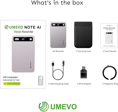 AI Voice Recorder with App Control : AI Transcription, Summarization & Mind Maps, Portable AI Note Taking Device with Case 64GB Memory Recording for Calls, Speeches, Meetings, Interviews-Titanium Gray