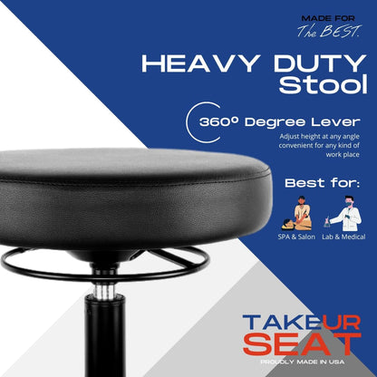TAKE UR SEAT® 15" Table Height Adjustable Round Seat Stool Heavy Duty Built and Shipped Within 24 Hours, Spa, Medical, Lab (Standard Caster)