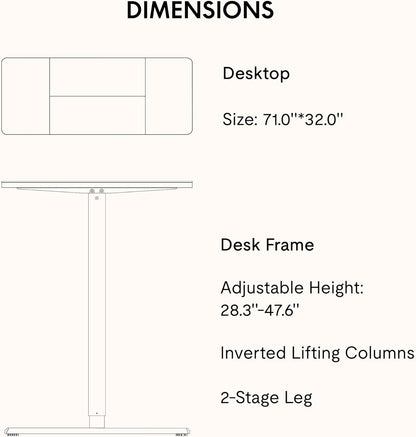 SANODESK Electric Standing Desk 71x32 Inch Height Adjustable Stand Up Desk Home Office Computer Workstation Sit Stand Home Office Desk with Splice Board (White Frame + White Top)