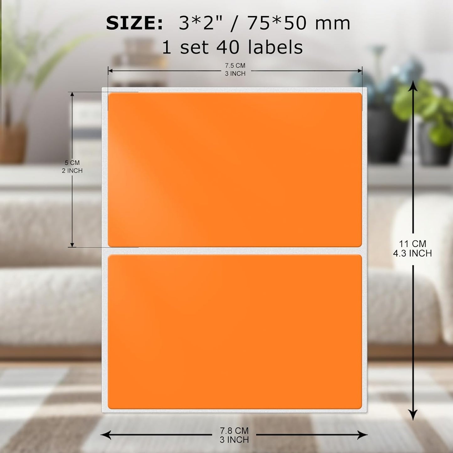 Rectangle Label Stickers 3×2 Inch Vinyl Removable Orange Sticker Waterproof Writable File Folder Moving Labels for Boxes Home Office Labeling 40 PCS