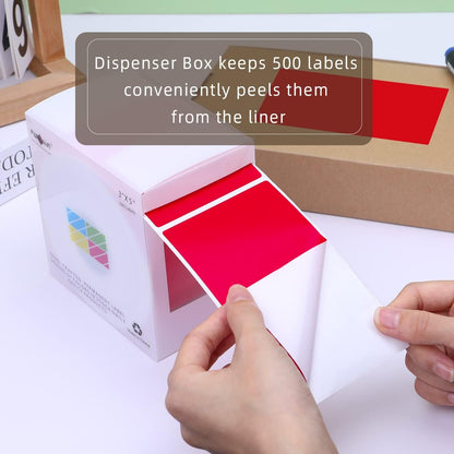 PARLAIM 3 X 5 Inch Rectangle Adhesive Color Coding Stickers,Red Square Colorful Inventory Stickers -500Per Dispenser Box (Red)