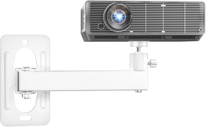 WALI Mini Porjector Wall Mount, Wall Projector Mount for 1/4" M4 M6 Screws, Fully Adjustable Projector Hanging Bracket Ceiling Mount Holder Holds up 4.4lbs, White (1330LM-PMWS)