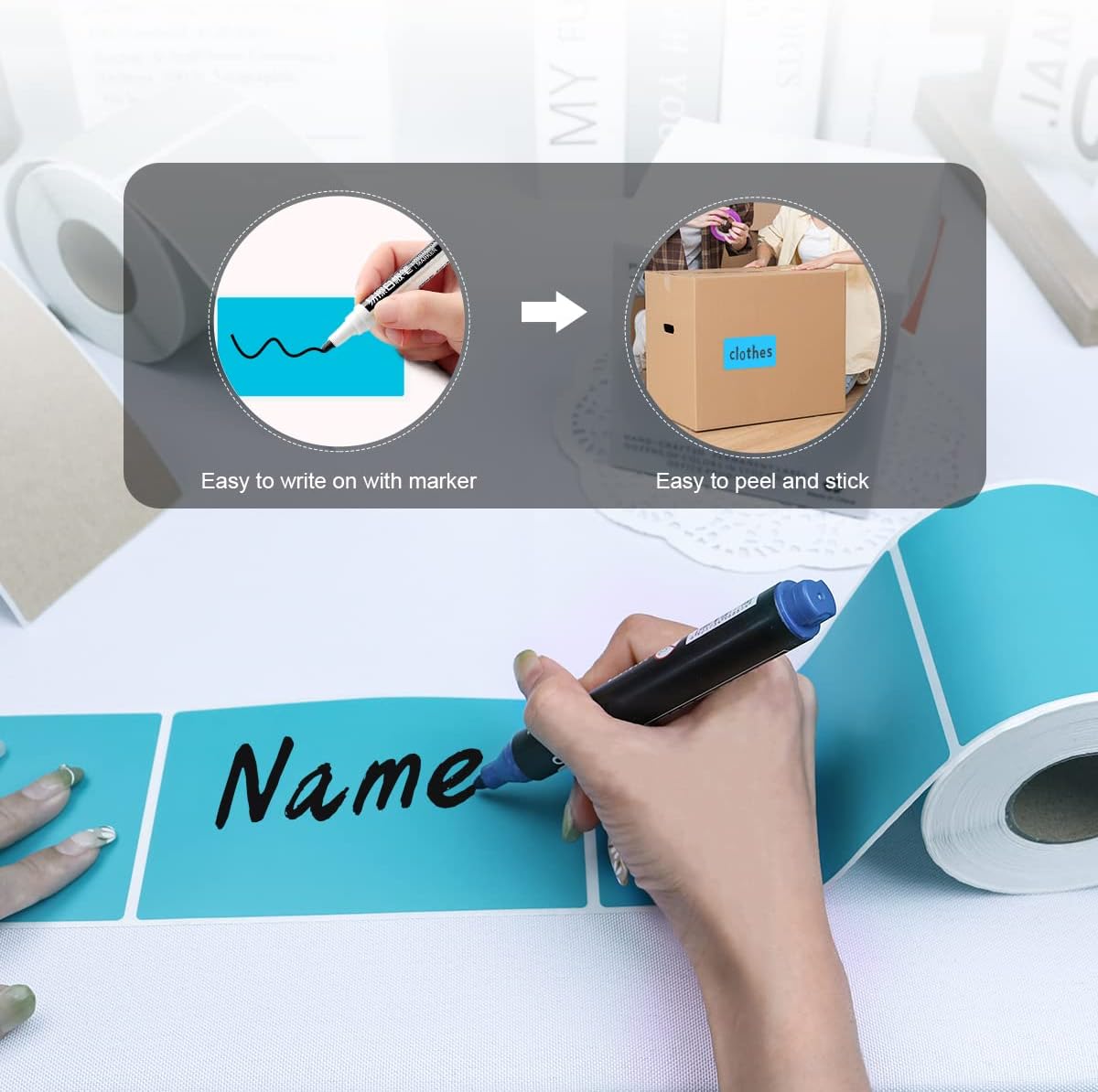 PARLAIM 3" x 5" Rectangle Adhesive Color Code Stickers,250 per Dispenser Box Roll Square Label Inventory Stickers Teal