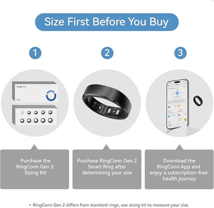 RingConn Gen 2, World’s First Smart Ring with Sleep Apnea Monitoring, No APP Subscription, 12-Day Battery Life, Stress/Heart Rate/Women's Health Tracker, Android & iOS Compatible (Black, Size 14)