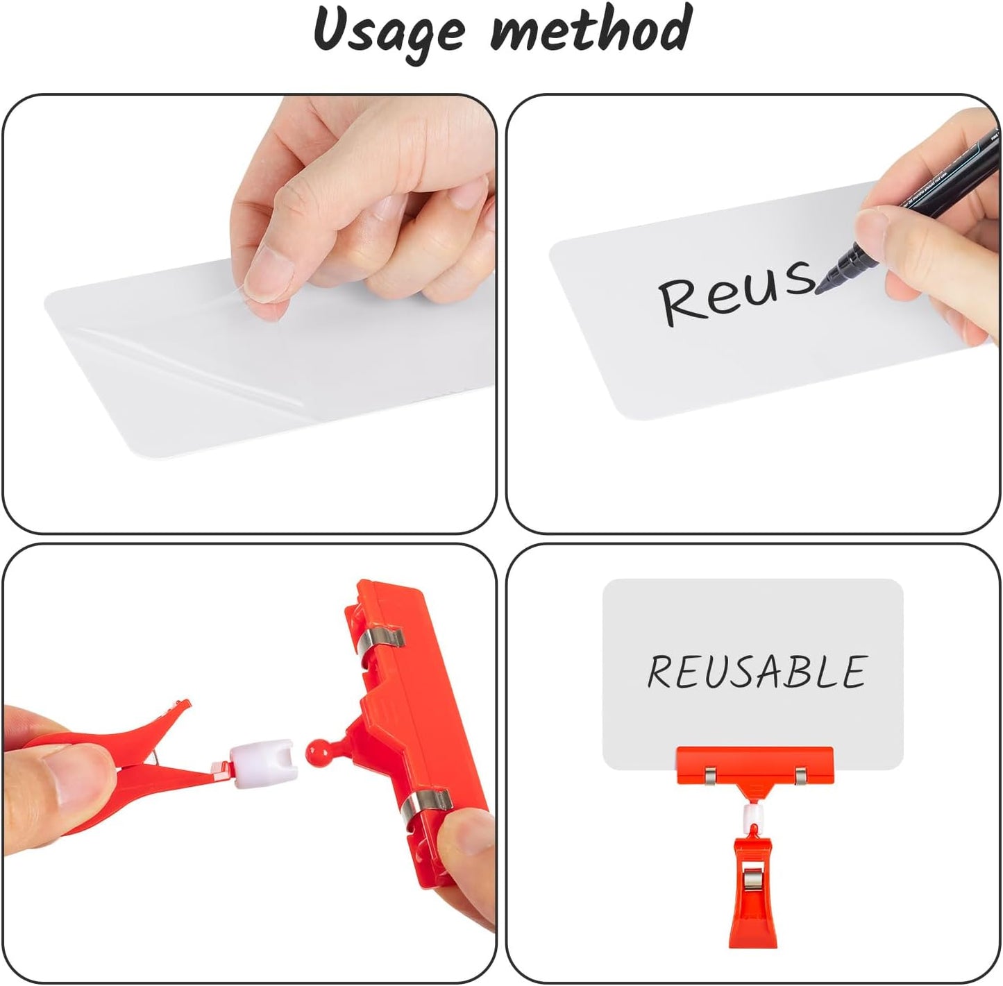 10 Pack Double Head Display Clips Rotating Reuse Sign Price Tag Merchandise Sign Display Clip Holder,Mini Plastic Chalkboard Sign with Clip for Business, Party, Office, Exhibition (Red)