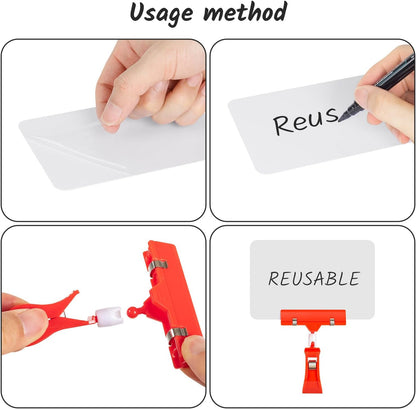 10 Pack Double Head Display Clips Rotating Reuse Sign Price Tag Merchandise Sign Display Clip Holder,Mini Plastic Chalkboard Sign with Clip for Business, Party, Office, Exhibition (Red)