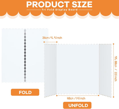 Henoyso 8 Pieces Tri Fold Poster Board Lightweight Fold Presentation Board for Science Fair Display(22 x 38 Inch,White)