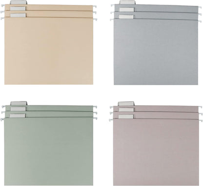 Y YOMA 12 Pack Colored Hanging File Folders Letter Size Decorative Hanging Folder Cute Pretty File Folder for Filing Cabinet Office Home with 1/5-Cut Adjustable Tabs, 4 Selected Morandi Color