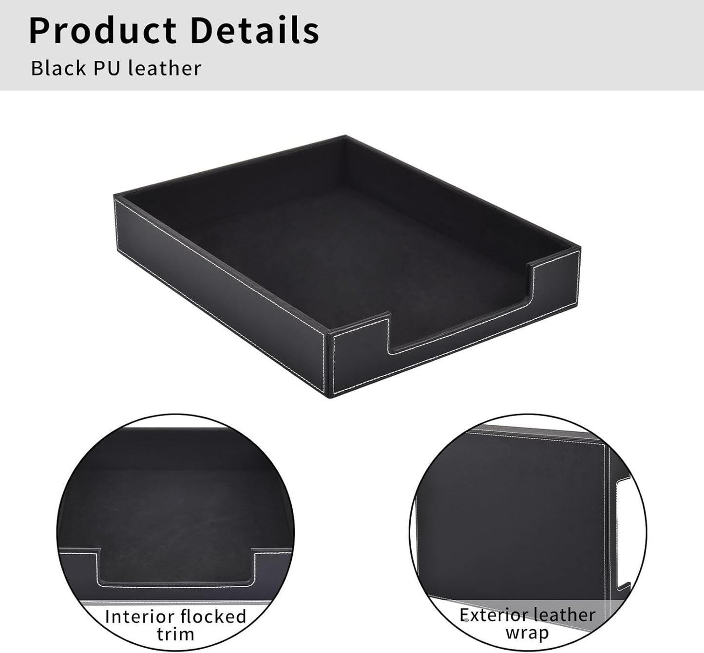 Leather 1-Layer Letter Tray Stackable File Document Tray,A4 Paper Case Rack Desk Office Supplies Organizer Holders,Desktop Organization, Pen Mail Magazine Storage Box(Black)