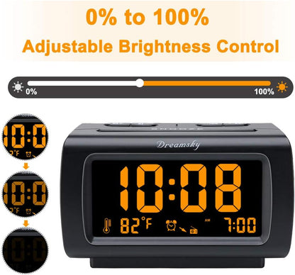 DreamSky Alarm Clock Radios for Bedrooms with Battery Backup, Large Big Numbers with Brightness Dimmer, USB Port, Bedside Digital FM Radio with Sleep Timer, Temperature, Adjustable Volume, Snooze