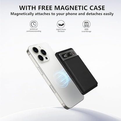AI Voice Recorder, Transcription, Summary, Mind Map with AI Technology Support 128 Languages, 64GB Magnetic Case Audio Recorder for Lectures, Meetings, Calls