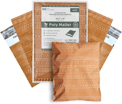 Poly Mailers 14.5x19 Inch 50 Pack Extra-Large Shipping Bags | Strong Thick Mailing Envelopes | Self-Adhesive | Waterproof & Tear Resistant | Small Business Packaging for Clothing - Boho Brown