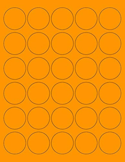 8-1/2 x 11" Neon Color High Light Fluorescent Labels for Laser & Inkjet Printer (ORANGE Fluorescent, 1.5" Round - 30 Per Page | 750 Labels)