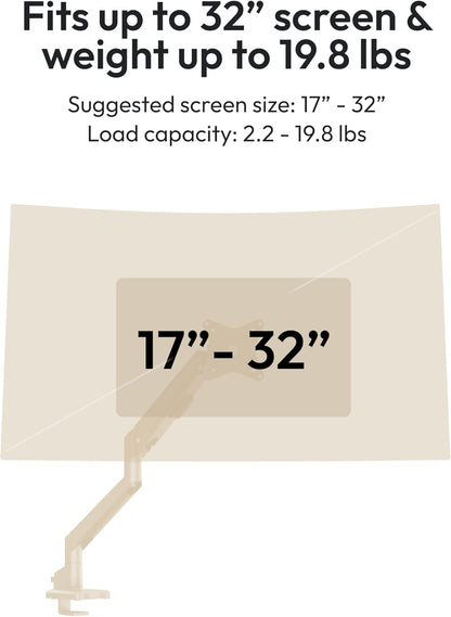 Pixio PS1S Wave Beige Single Monitor Arm Stand Desk Mount - Fits up to 32 inches Monitors and up to 19.8lbs. VESA Compatibility and Integrated Cable Management