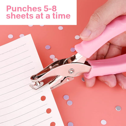 NEBURORA Hole Punch, Pink Single Hole Puncher Metal with Soft-Handled for DIY Craft Tags Clothing Ticket Scrapbook Tool, 3 Colors Options