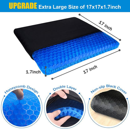 Extra Large Gel Seat Cushion, 17x17inch Double Thick Egg Gel Cushion for Pressure Pain Relief, Breathable Wheelchair Cushion Chair Pads for Car Seat Office Chair (Blue)