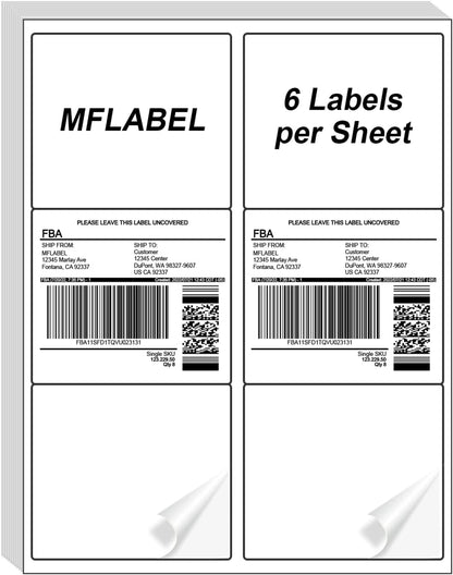 MFLABEL 3-1/3" x 4" FBA Shipping Labels - 6-UP on 8.5x11 Sheet, 100 Sheets (600 Labels) | Easy Peel & Pop-Out Design for Laser & Inkjet Printers | Address Labels for Amazon FBA, UPS, FedEx