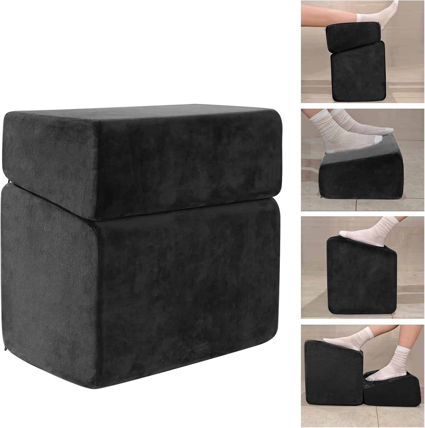 Adjustable Foot Rest for Under Desk at Work - 3 Height Ergonomic Footrest, 17x11 Inch Office Foot Stool, Soft Velvet Cushion, Non-Slip Base for Home & Office - 100% Memory Foam Filling-Black