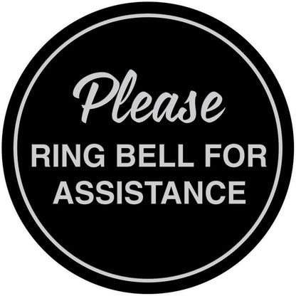 Signs ByLITA Circle Please Ring Bell For Assistance Wall or Door Sign | Easy Installation | Front Desk Reception Sign (Black/Silver) - Small (2 Pack)