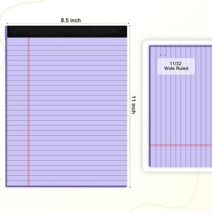 Purple Legal Pad Note Pads 8.5 x 11 inch, Wide Ruled, 30 Sheets/Pad, 20lb Colored Paper, Perforated Notepad with Sturdy Back (3 Pads Purple)