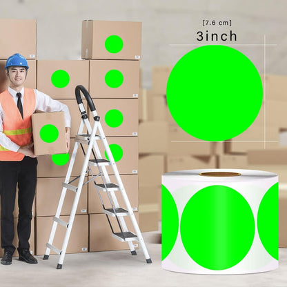 PARLAIM 3 Inch Color Coding Dot Stickers, 500 per Dispenser Box Color Coded Circle Label, Fluorescent Green Inventory Large Stickers